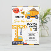 Bouw Verjaardag Uitnodiging Graafmachine Uitnodige (Staand voorkant)