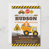 Bouw Verjaardag Uitnodiging Jongen Dump Truck (Voorkant)