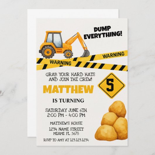 Bouw Verjaardag Uitnodiging Sjablonen (Voorkant / Achterkant)