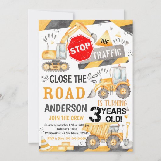 Bouw Verjaardag uitnodiging voor 3 jaar oud (Voorkant)
