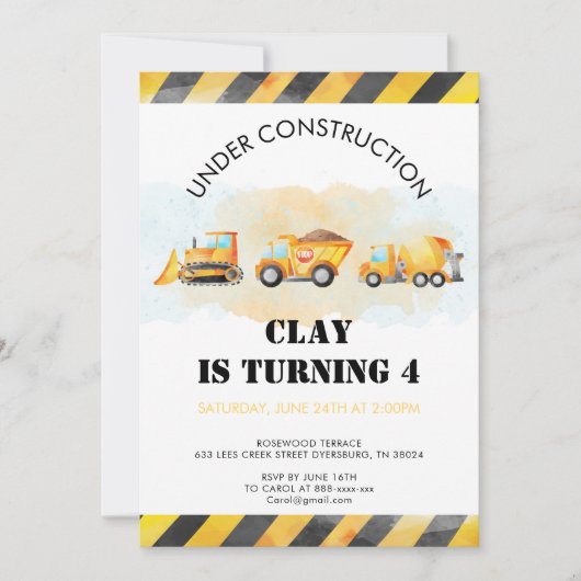 Bouw Verjaardag Uitnodiging Vrachtwagen Verjaardag (Voorkant)