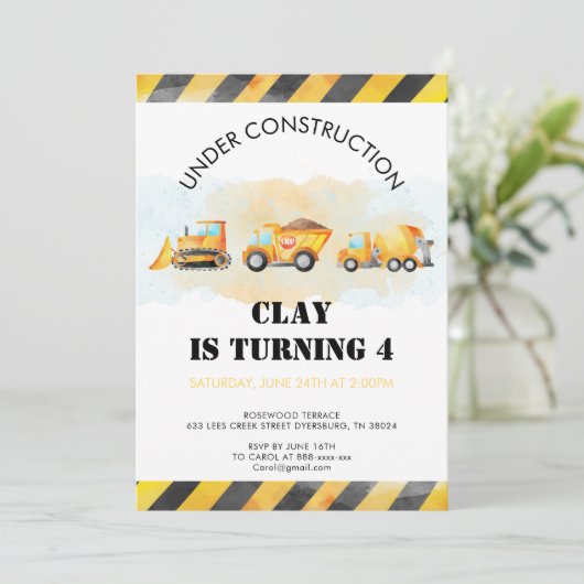 Bouw Verjaardag Uitnodiging Vrachtwagen Verjaardag (Staand voorkant)