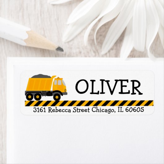 Bouw Verjaardagsfeest Big Dump Truck Construct Etiket (Insitu)