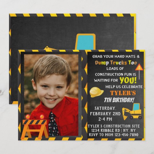 Bouw Verjaardagsfeest Foto uitnodiging (Voorkant / Achterkant)