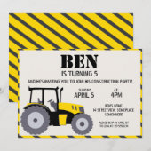 Bouw verjaardagsfeest tractor geel grijs kaart (Voorkant / Achterkant)