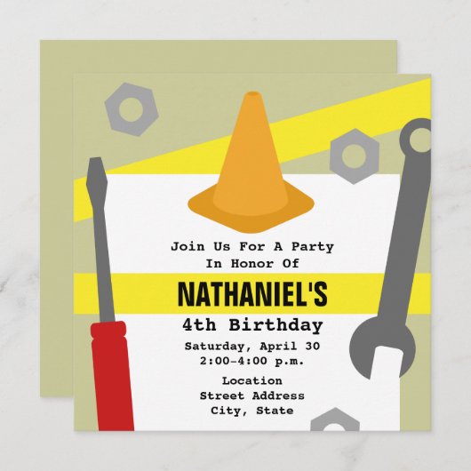 Bouw Verjaardagsfeest Uitnodigen - Gereedschap & K Kaart (Voorkant / Achterkant)