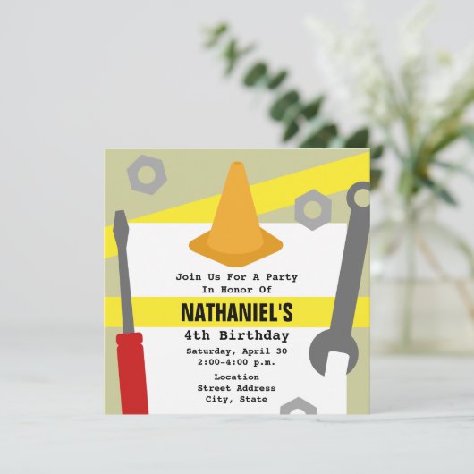 Bouw Verjaardagsfeest Uitnodigen - Gereedschap & K Kaart (Staand voorkant)