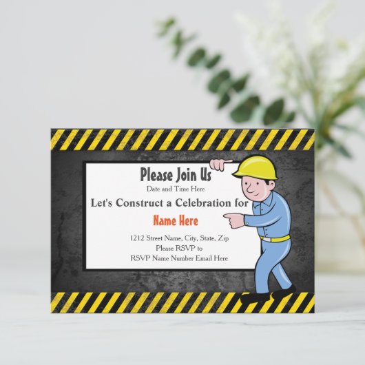 Bouw Verjaardagsfeest Uitnodiging (Staand voorkant)