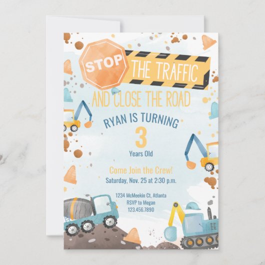 Bouw Verjaardagsfeest Uitnodiging Jongens Party (Voorkant)