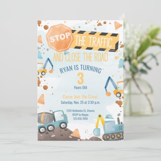 Bouw Verjaardagsfeest Uitnodiging Jongens Party (Staand voorkant)