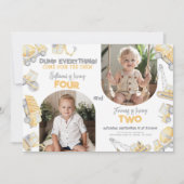 Bouw Verwant Tweeling Dubbele Verjaardagsfeest Kaart (Voorkant)