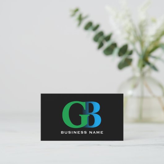 Bouw Vet Monogram Blauw & Groen Logo Zwart Visitekaartje (Staand voorkant)