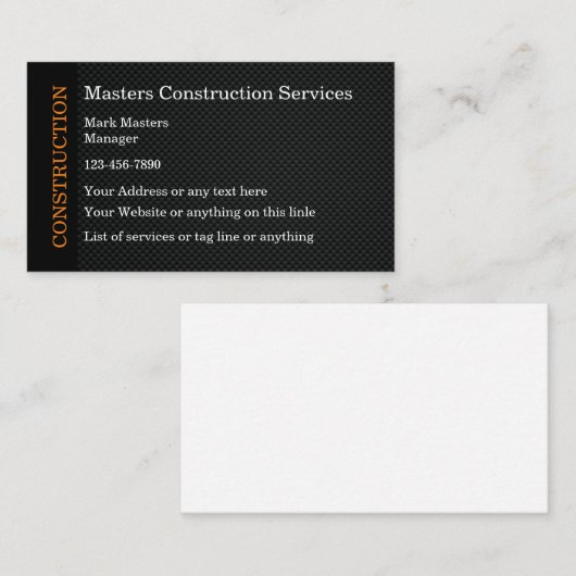 Bouw Visitekaartjes Koolstofvezelachtergrond (Voorkant / Achterkant)