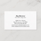 Bouw visitekaartsjabloon voor bouwers visitekaartje (Achterkant)