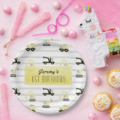 Bouw voertuig Patroon Witte verjaardag Papieren Bordje (Feest)