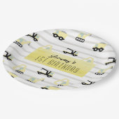 Bouw voertuig Patroon Witte verjaardag Papieren Bordje (Gekanteld)