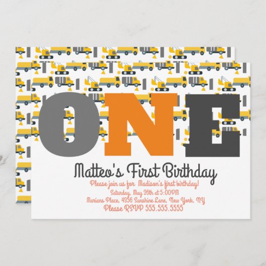 Bouw Voertuigen Birthday Dump Big One Kaart (Voorkant / Achterkant)