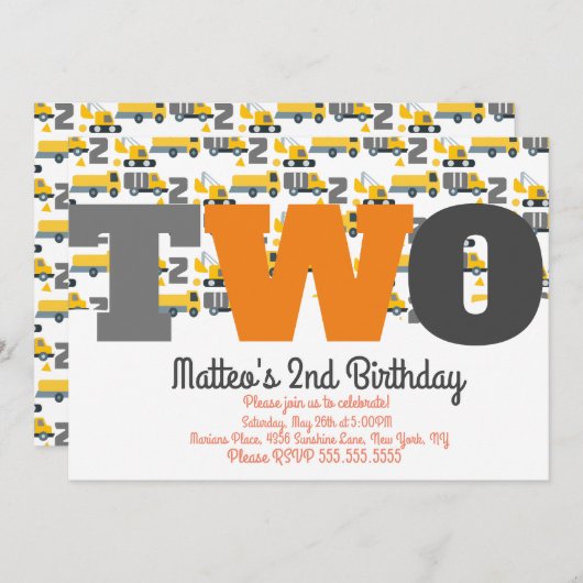 Bouw Voertuigen Birthday Dump Big Two Kaart (Voorkant / Achterkant)