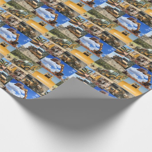 Bouw voertuigen collage cadeaupapier (Hoek)