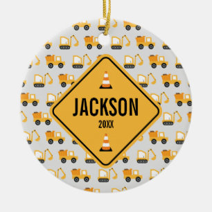 Bouw voertuigen Dump Truck & Digger Keramisch Ornament