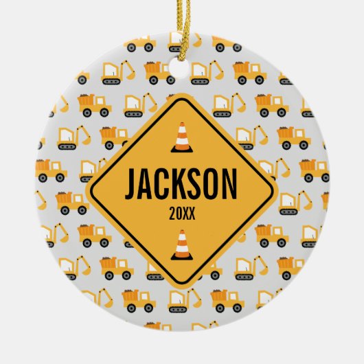 Bouw voertuigen Dump Truck & Digger Keramisch Ornament (Voorkant)