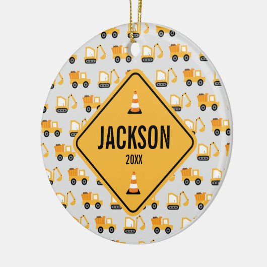 Bouw voertuigen Dump Truck & Digger  Keramisch Ornament (Links)