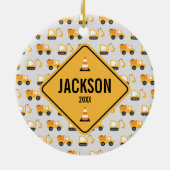 Bouw voertuigen Dump Truck & Digger Keramisch Ornament (Achterkant)