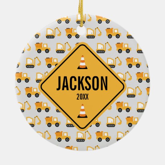 Bouw voertuigen Dump Truck & Digger  Keramisch Ornament (Achterkant)