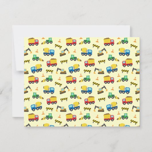 Bouw Voertuigen Pattern Birthday Party Kaart (Achterkant)