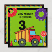 Bouw voertuigen pomp vrachtwagen zaterdag uitnodig kaart (Voorkant / Achterkant)