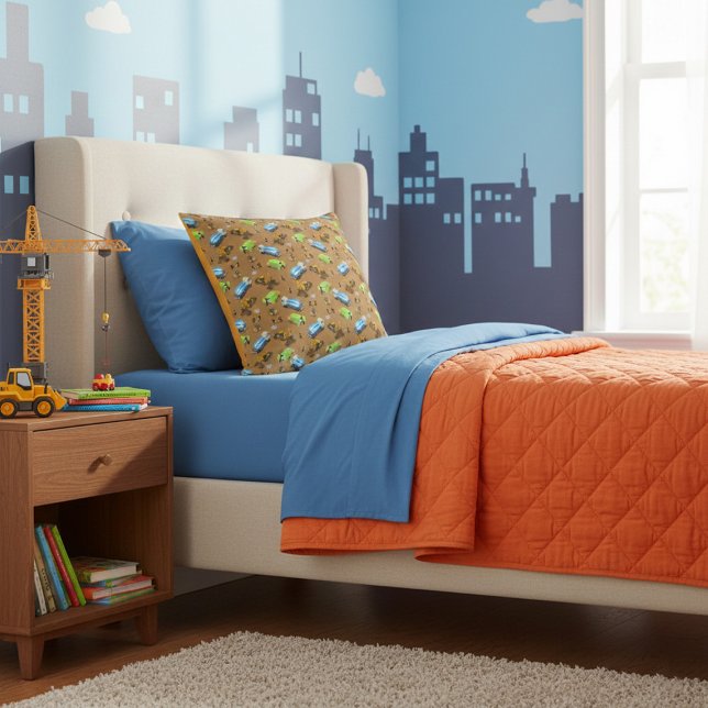 Bouw Voertuigen & Werknemers Patroon Gooi Pil Kussen (Creator heeft geüpload)