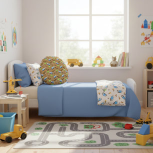 Bouw Voertuigen & Werknemers Patroon Gooi Pil Rond Kussen