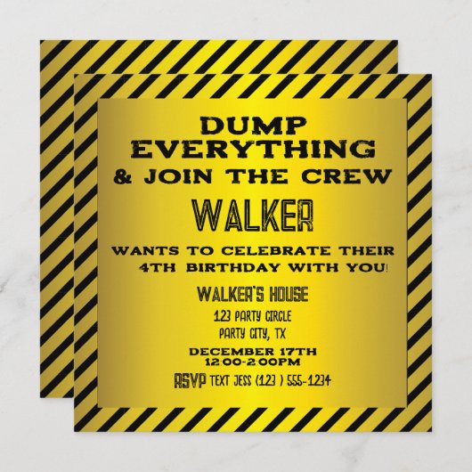 Bouw Voorzichtig teken Verjaardag uitnodiging (Voorkant / Achterkant)