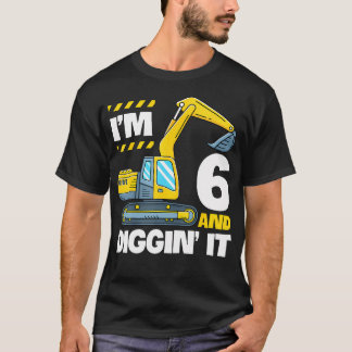 Bouw vrachtwagen 6e verjaardag 6 jaar oude graaf t-shirt