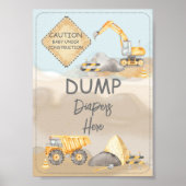 Bouw Vrachtwagen Baby shower Dump Diapers Hier Poster (Voorkant)