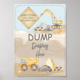 Bouw Vrachtwagen Baby shower Dump Diapers Hier Poster
