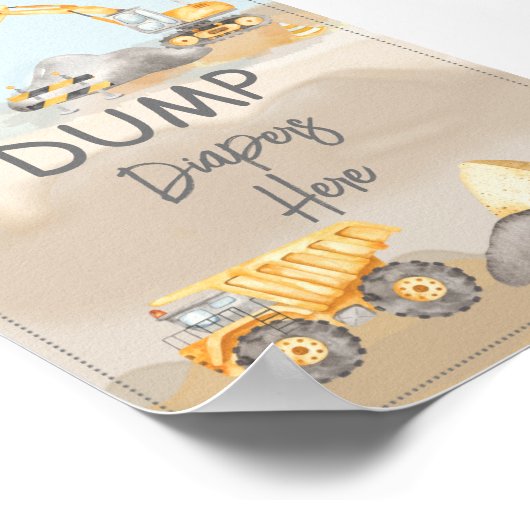 Bouw Vrachtwagen Baby shower Dump Diapers Hier Poster (Hoek)