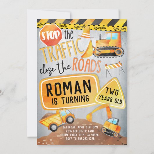 Bouw Vrachtwagen Birthday-uitnodiging (Voorkant)