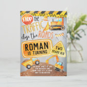 Bouw Vrachtwagen Birthday-uitnodiging (Staand voorkant)