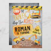 Bouw Vrachtwagen Birthday-uitnodiging (Voorkant / Achterkant)