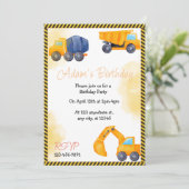 Bouw Vrachtwagen Birthday-uitnodiging Kaart (Staand voorkant)