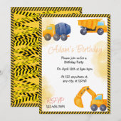 Bouw Vrachtwagen Birthday-uitnodiging Kaart (Voorkant / Achterkant)