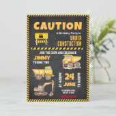 Bouw Vrachtwagen Birthday-uitnodiging Kaart (Staand voorkant)