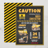 Bouw Vrachtwagen Birthday-uitnodiging Kaart (Voorkant / Achterkant)