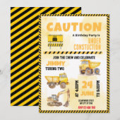 Bouw Vrachtwagen Birthday-uitnodiging Kaart (Voorkant / Achterkant)