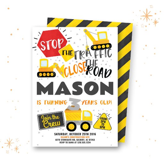 Bouw Vrachtwagen Birthday-uitnodiging Kaart