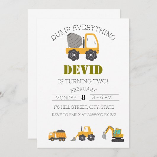 Bouw Vrachtwagen - uitnodiging (Voorkant / Achterkant)