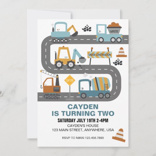 Bouw Vrachtwagen - uitnodiging (Voorkant)