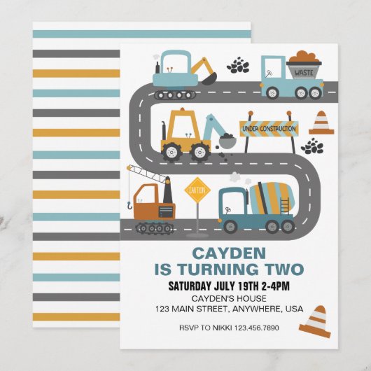 Bouw Vrachtwagen - uitnodiging (Voorkant / Achterkant)