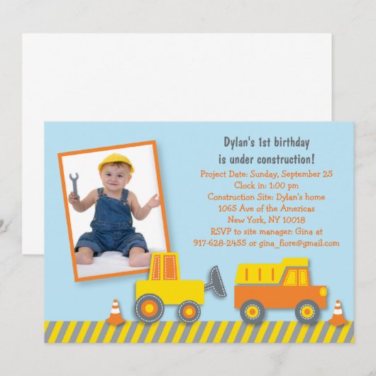 Bouw Vrachtwagen - uitnodiging (Voorkant / Achterkant)